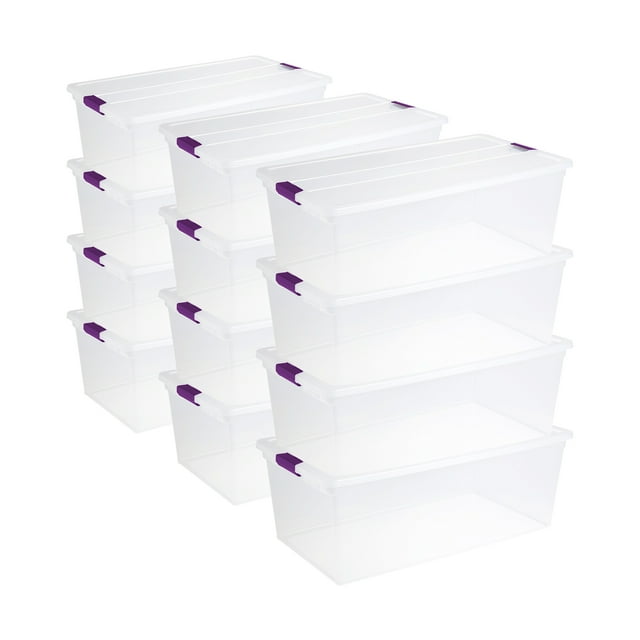 Sterilite Boîte de Rangement Transparente de 110 Qt avec Couvercle à Loquet Sécurisé, (Lot de 12)
