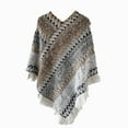 thumbnail image 2 of Mifelio Shawl Wraps for Women Nationl Print Colourful Splice Poncho with Tassels Knitted Shawl Scarf Fringed Wraps Pashminas Sweater Pullover Cape Sweater Tassel Hem Shawl Wrap Cloak White, 2 of 4