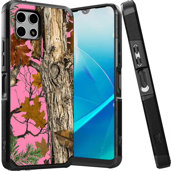 ANJ  Shockproof Dual Layer Slim Hard Case   Tempered Glass Cover Compatible with T-Mobile REVVL 7 5G - Pink Tree Camo 3