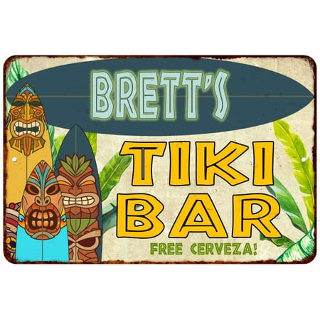 Wooden Tiki Bar - Brett's TIKI BAR Island Personalized Sign Metal Wall Decor 8 x 12 High Gloss Metal 208120058058