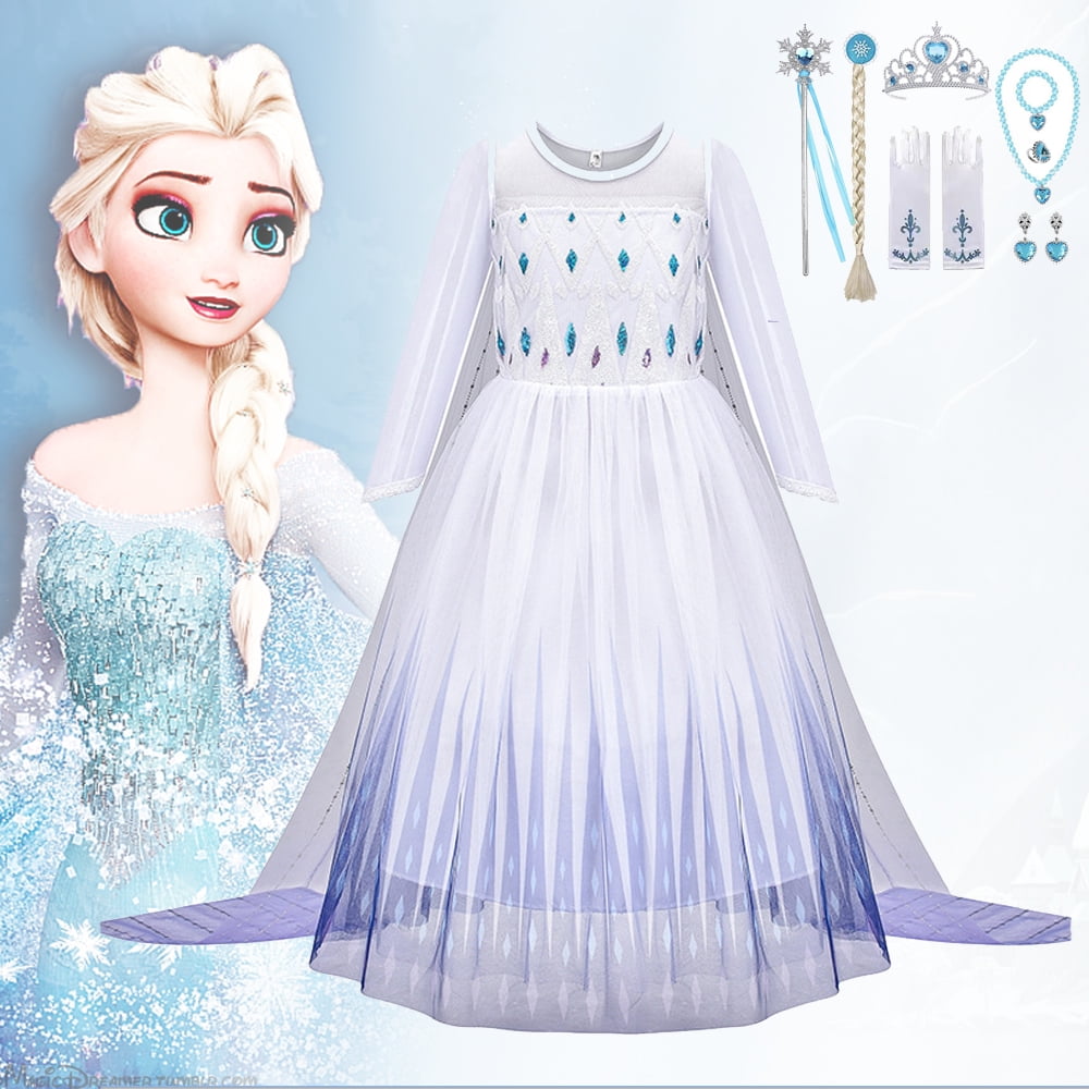 Disney Frozen Costume Princess Dress for Girls White Sequined Mesh Ball