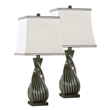 David Contemporary Table Lamp - Esperanza Table Lamp Set, Grain Gray Body & White Fabric Square Shade, Contemporary, (Set Of 2)