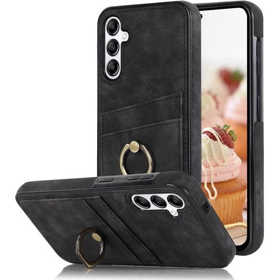 A54 Case,for Samsung A54 5G Case Card Holder,360 Degree Ring Holder Stand,A54 5G Case Slim Premium Leather for Women Men,Shockproof Protective Thin Wallet Cover for Samsung Galaxy A54 2023 (Black)