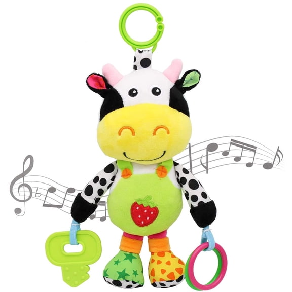 VATENIC Baby Car Seat Toys with 32 Kinds of Music and Teether,  Hanging Stroller Toys, Suitable for 0-12 Months of Baby (Cows)
