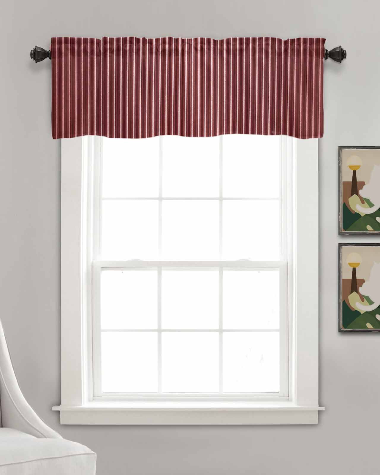 Red Striped Linen Curtain Valance for Bedroom/Bathroom/Kitchen/Office/Living/Dining Room Window,Modern Abstract Art Aesthetics Rod Pocket Topper Decorative Cafe Drapes Panel 54"x18"