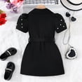 thumbnail image 4 of Spazoro Toddler Girls Dresses, Solid Color Short Sleeve Round Neck New Style Princess Dress for Child Girls Black Size 6 T, 4 of 9
