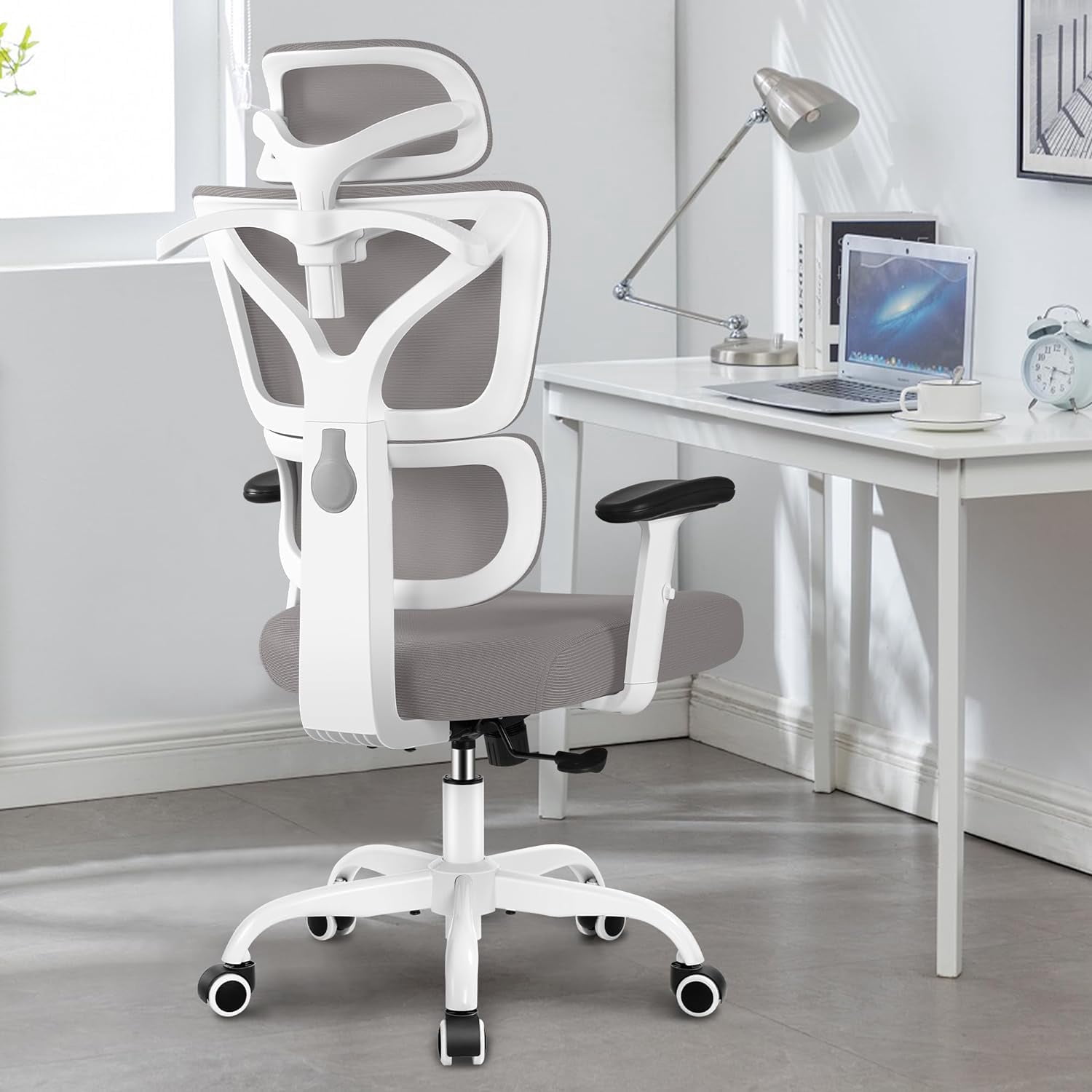 Office Chair, Ergonomic Desk Chair with Adjustable Height and Lumbar Support Swivel Desk Computer Chair with Flip up Armrests for Conference Room, Drak Gray