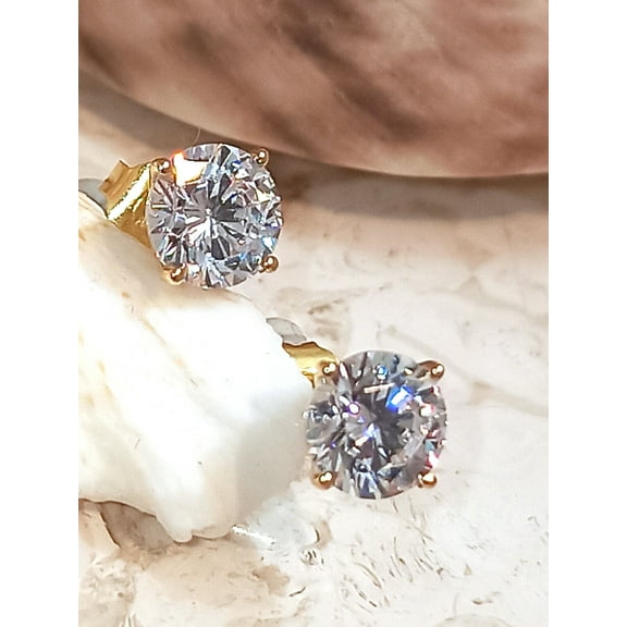 2Ct Lab Created Diamond Round Cut Women's Stud Earrings Ring 14K Yellow Gold Plated