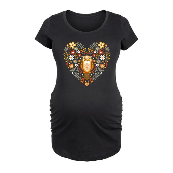 Bloom Maternity - Scandinavian Owl Floral Heart - Maternity Scoop Neck T-Shirt
