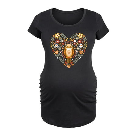 

Bloom Maternity - Scandinavian Owl Floral Heart - Maternity Scoop Neck T-Shirt