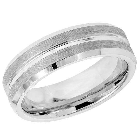 Free Engraving Personalized Custom Engraving Men's Women's Tungsten Wedding Band 7mm Shiny Grooved Center Brushed SidesSZ: 6.5