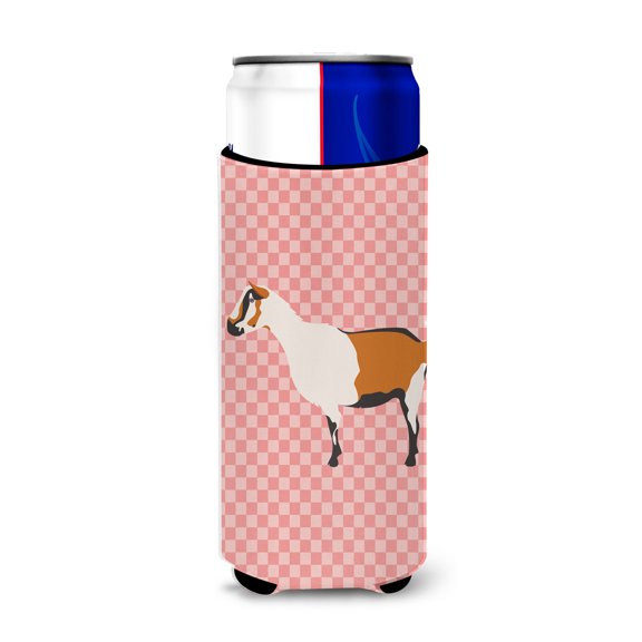 Carolines Treasures  Alpine Goat Pink Check Michelob Ultra Hugger for Slim Cans - Pink Check