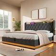 thumbnail image 5 of Euroco Upholstered Full Size Platform Bed with Hydraulic Storage, 360 Surround LED Light Linen Bed with USB Charging Station for Kids, Gray, 5 of 26