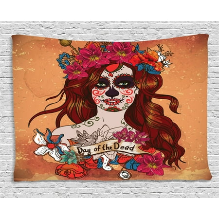 Day Of The Dead Decor Tapestry Dia De Los Muertos Spanish Mexican Festive Skull Art Wall Hanging For Bedroom Living Room Dorm Decor 60w X 40l