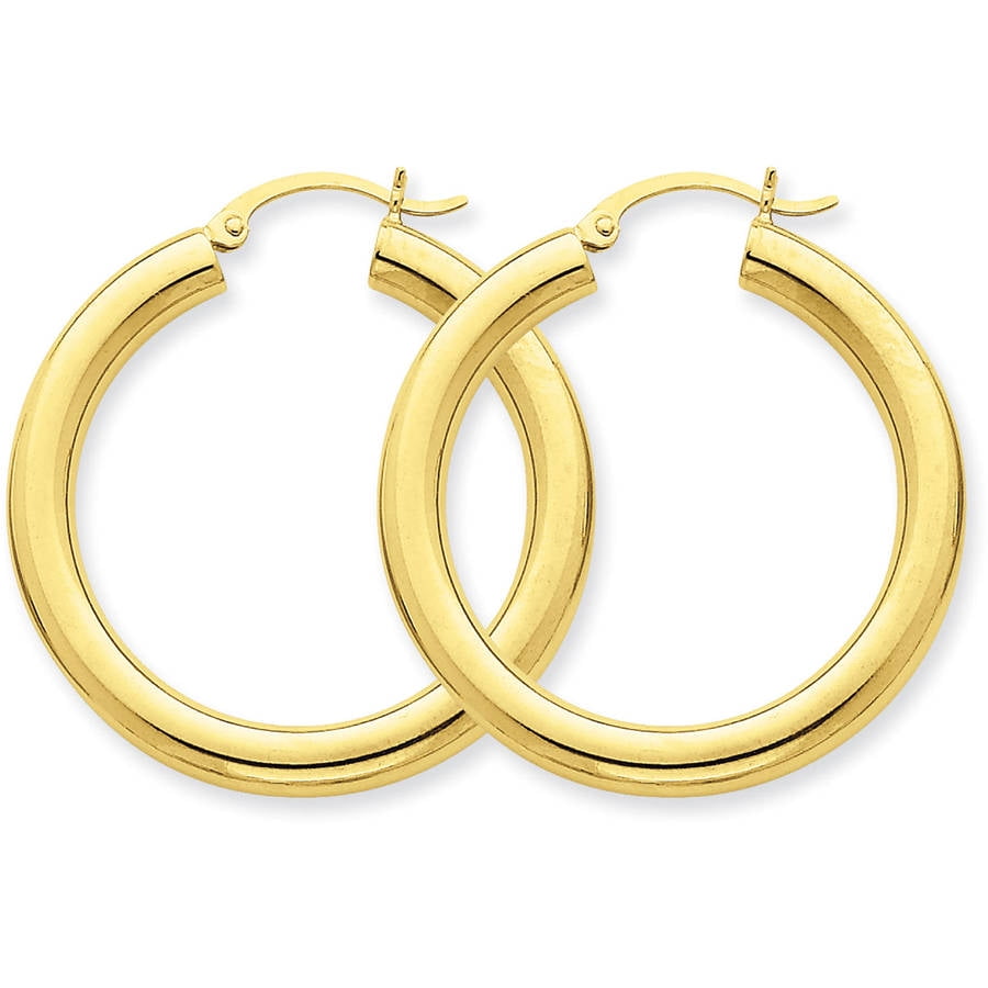 14kt Yellow Gold Polished 4mm x 35mm Tube Hoop Earrings