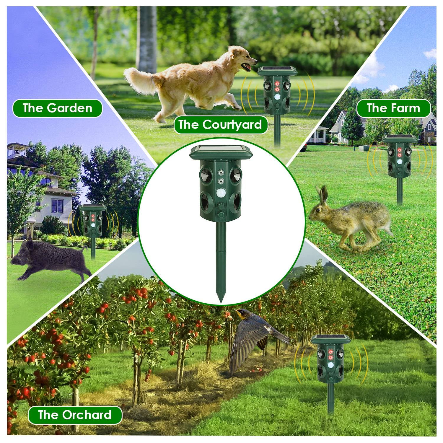 Imountek Solar Ultrasonic Animal Repeller, Garden Animal Chaser with PIR Motion Sensor IP65 Waterproof Sound Flashing Light for Deer Raccoon Squirrel Mice Snakes Cat Dog