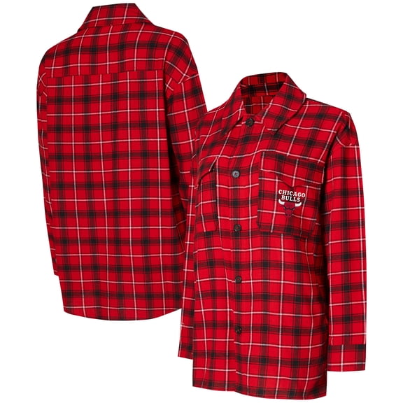 Women's College Concepts Red/Black Chicago Bulls Boyfriend Button-Up Nightshirt