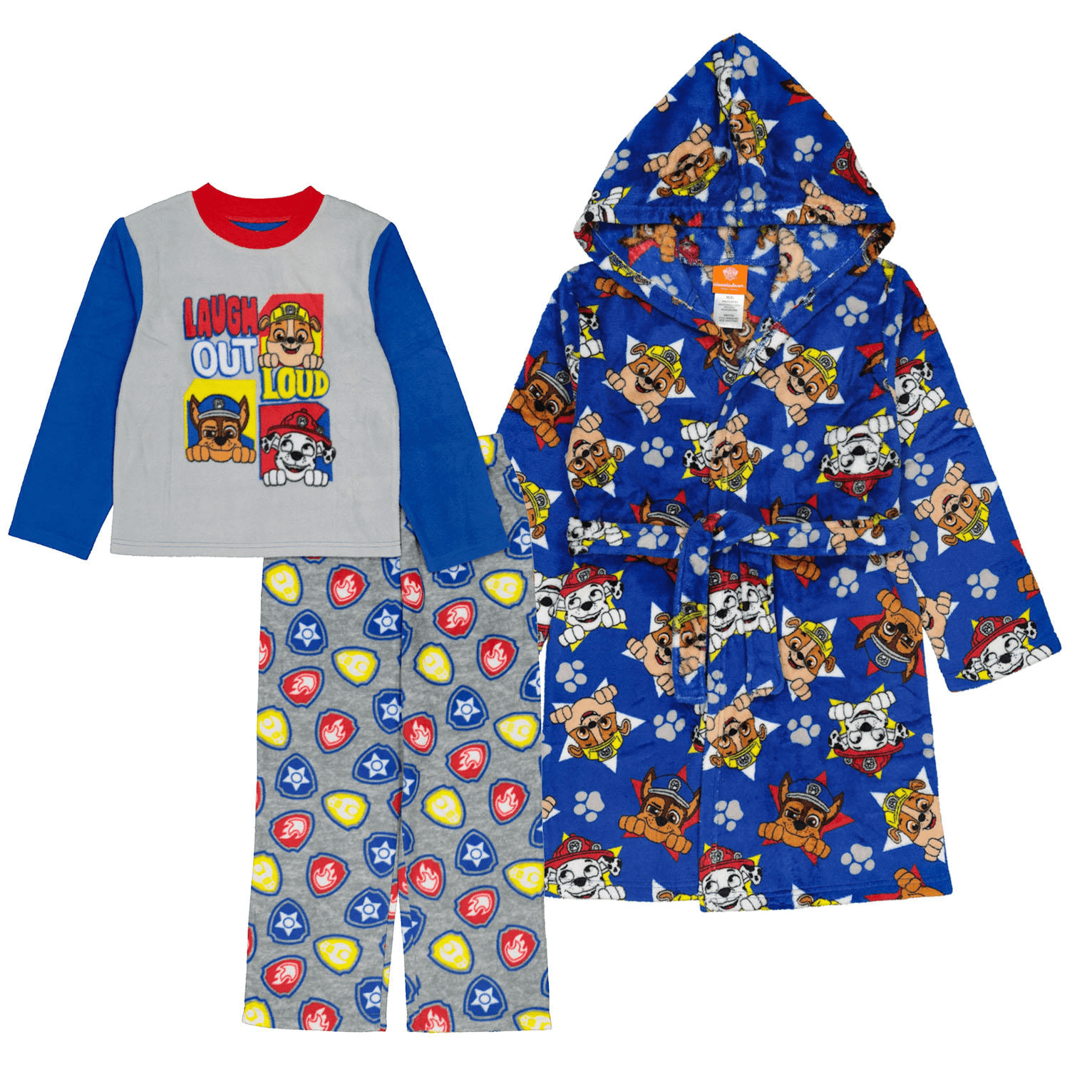 Licensed Boy's Plush Hooded Robe & 2 Piece Pajama Set (Paw Patrol, 6