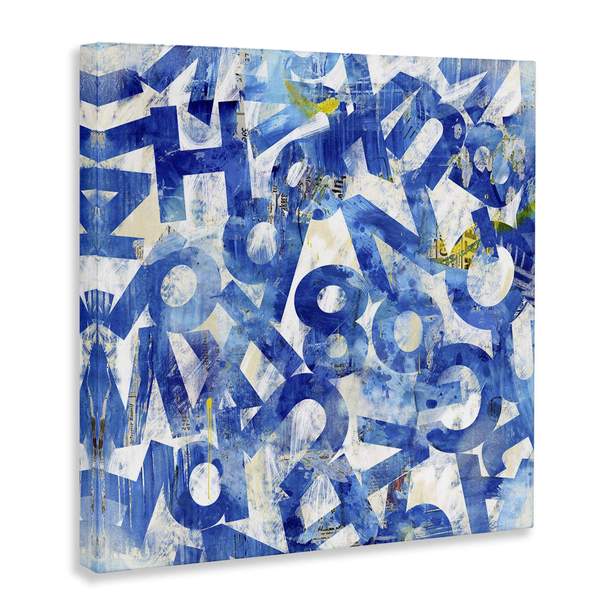 Stupell Industries Blue Typography Collage Abstract Painting Wrapped Canvas Art Print Wall Art, 30 x 30