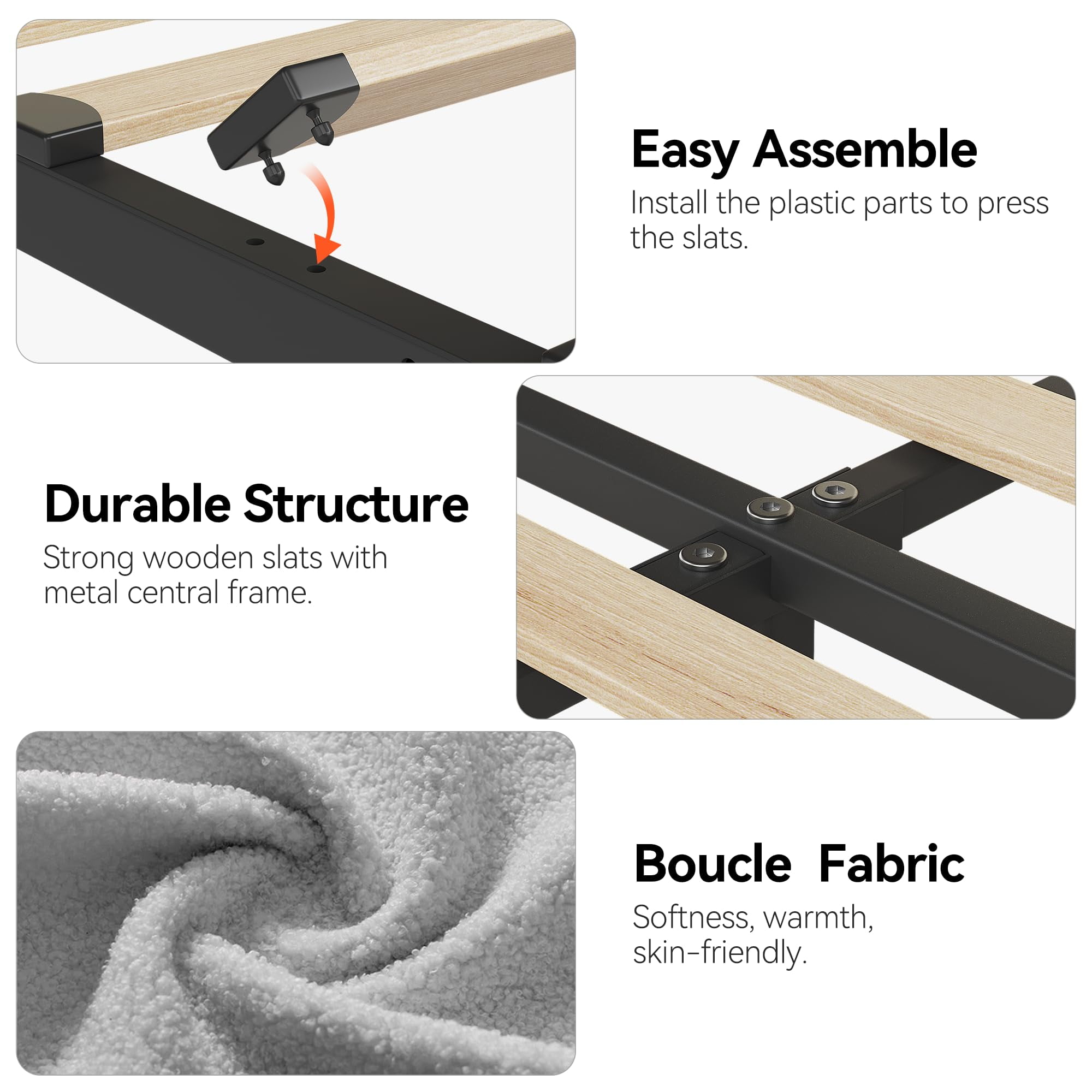 Queen Bed Frame, Boucle Upholstered Platform Bed Frame with Storage Headboard & 2 Flexible Drawers, Easy Assembly, No Box Spring Needed for Teens, Adults