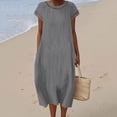 thumbnail image 2 of Rvasteizo Womens Short Sleeve Round Neck Dress Solid Color Linen Long Pocket Casual Dress, 2 of 5