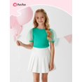 thumbnail image 4 of PatPat Girls Bubble Sleeve Swiss Dot Mesh T-Shirt Short Sleeve Crew Neck Solid Color Tops 7-8 Y, 4 of 6