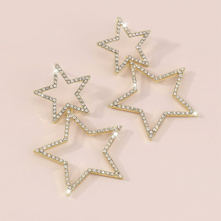 Silver Glitter or Shining Gold Star Big Dangle Earrings ⋆ It's Just So You