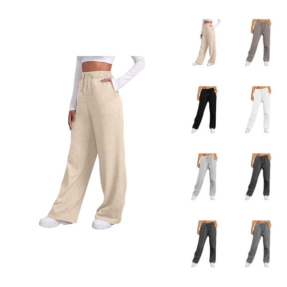 Womens Sweatpants 2026 Fall Winter Trendy Elastic High Waist Drawstring Loose Wide Leg Casual Yoga Pants with Pockets