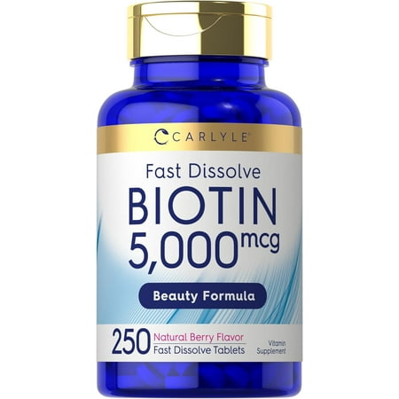 Biotin 5000mcg | 250 Fast Dissolve Tablets | Vegetarian, Non-GMO, Gluten Free Supplement | by Carlyle