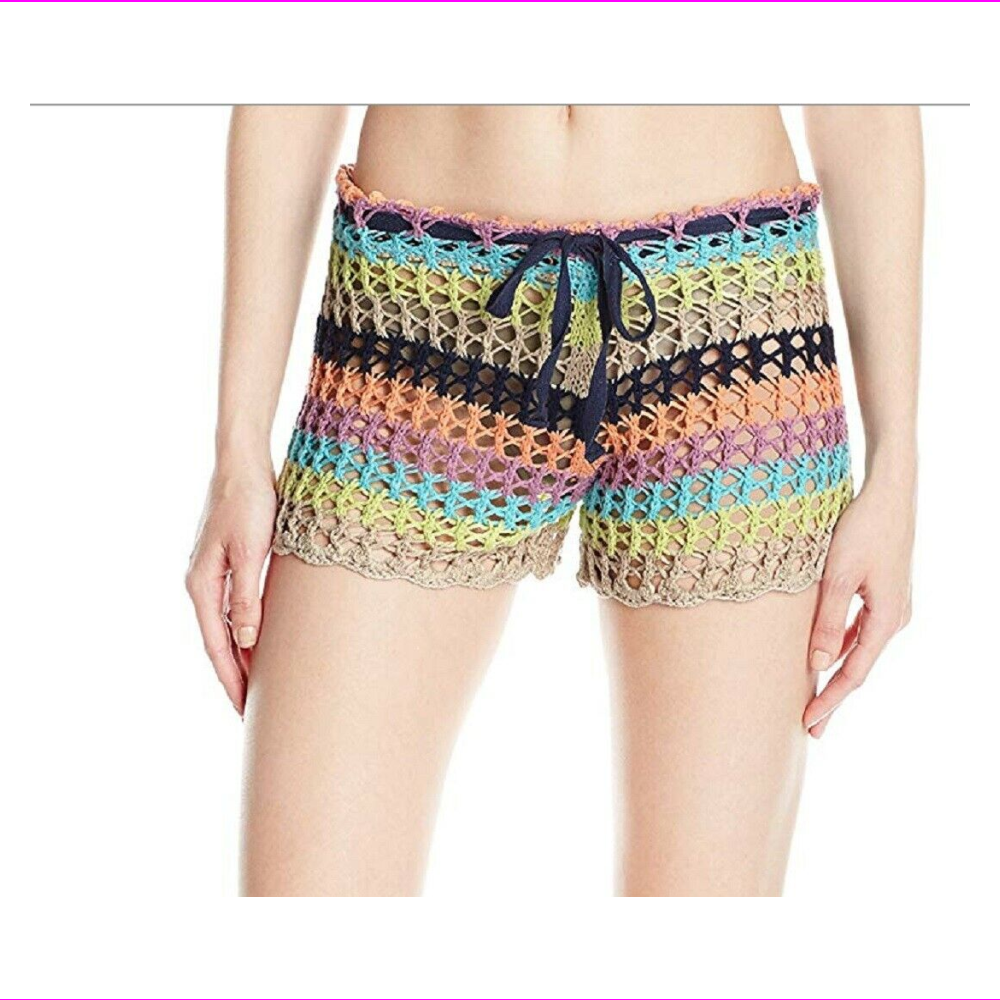 Sperry Top-Sider Women's Poolside Multi Striped Crochet Shorts Cover Up Size Med
