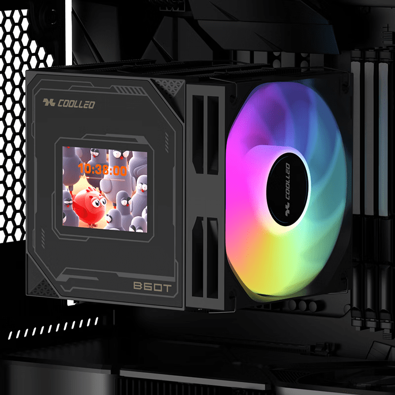COOLLEO B60T LCD BLACK ARGB Screen Display Air-Cooled  Radiator , CPU Air cooler ,WHITE CPU heat sink i7 LGA1851 AM5 9800x3d