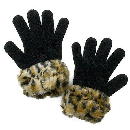 Chenille Gloves With Faux-Fur Trim