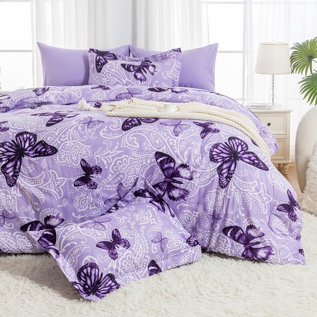 Juego de Ropa de Cama ARTALL Microfibra Mariposa Morada Full/Queen
