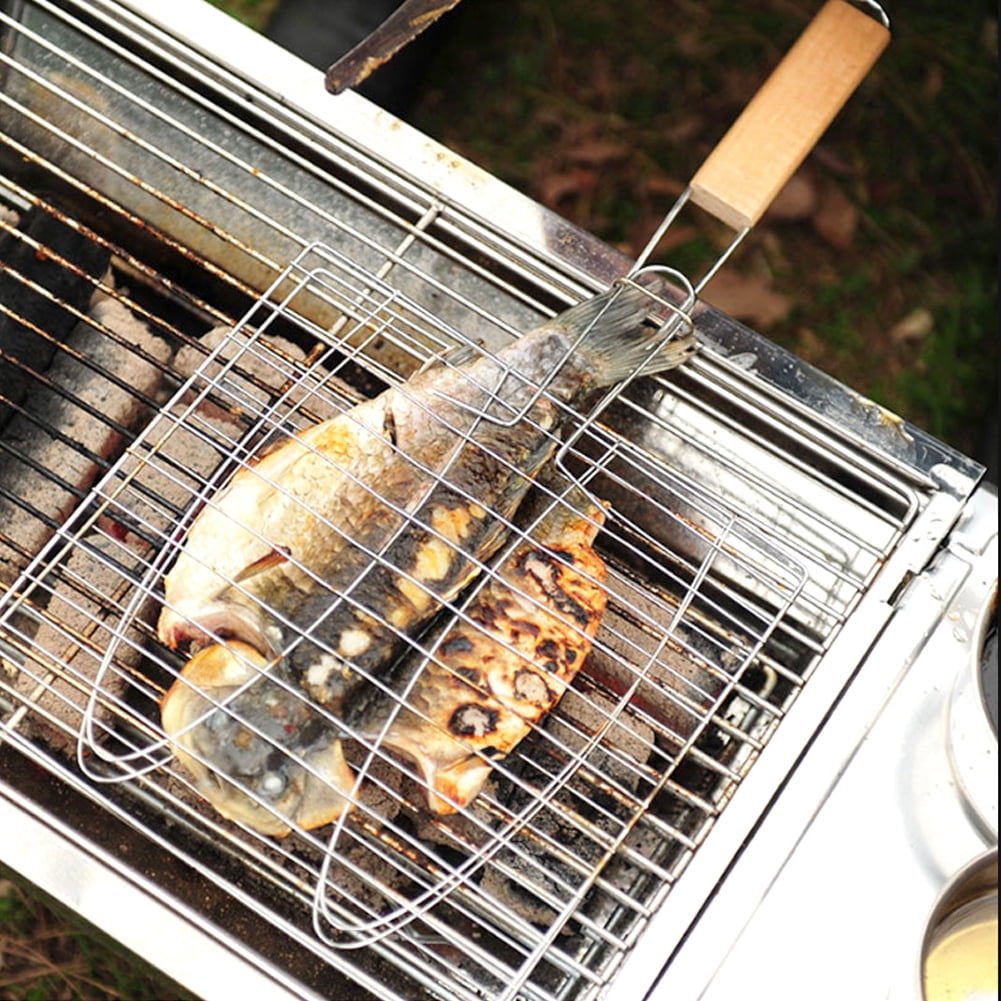 Mgaxyff Stainless Steel NonStick Handle BBQ Net Barbecue Mesh Fish