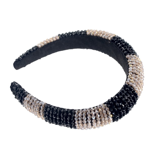 Minnieouse Diadema con cuentas de cristal, esponja gruesa Flexible, Color a juego, tejido con diamantes de imitación, tocado para mujer, adorno de boda Accesorio para el cabello champán+negro Minnieouse AP010972-07B