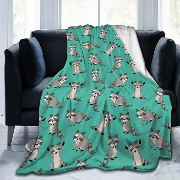 Raccoon Blanket - Soft Animal Flannel Throw Blanket, Plush Sofa & Travel Blanket, Green, 40"X50"