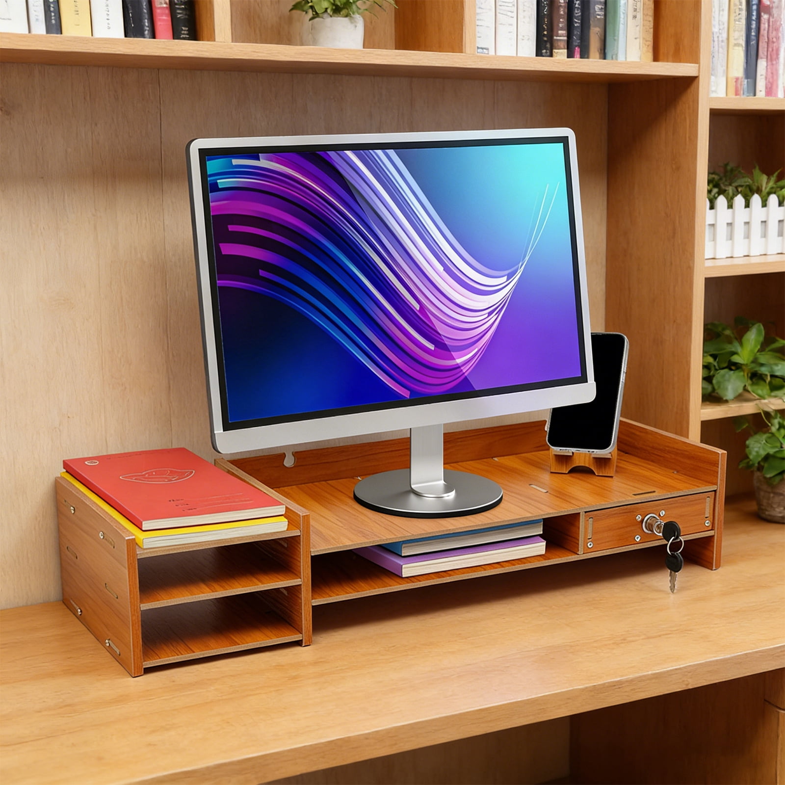 YIYIBYUS Computer Monitor Stand Riser Desk Laptop Organizer Stand with Drawer Desktop Storage Organizer Shelf for Office, Home Computers PC Monitors