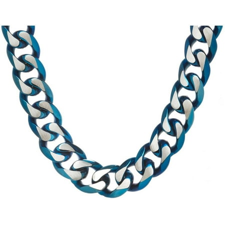 American Steel Men's Stainless Steel Jewelry/Blue IP Ion Plated 30 Two-Tone Curb Chain Necklace, 14.50mm