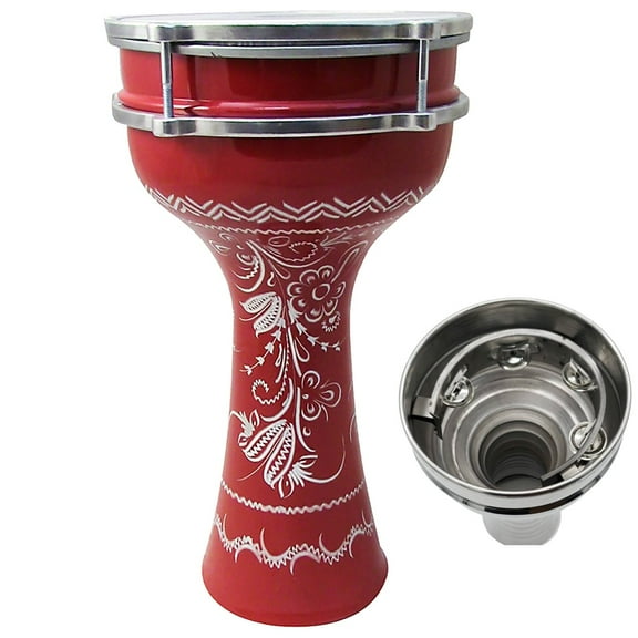 The ZAZA Percussion The 16'' Red Lotus Aluminum Darbuka W/ Zill Internal Jingles