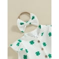 thumbnail image 5 of Suealasg Baby Boys Girls 2pcs Irish Festivals Outfits 3M 6M 12M Newborn Long Sleeve Shamrock Print Jumpsuit +Bow Headband Casual Spring Saint Patrick's Day Clothing for Infant Girls, 5 of 8