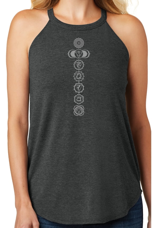Women's 7 Grey Chakras Yoga Tank Top, Extra Small Black