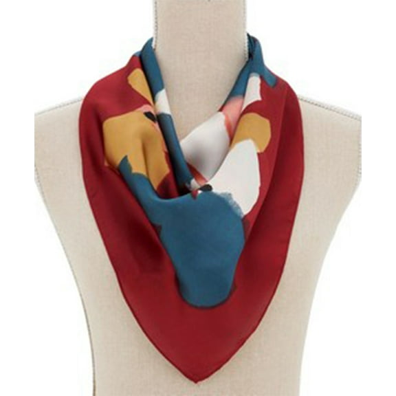 Women Paint Blotch Silk Like Shawl Scarf Square Neckerchief, Red