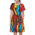 thumbnail image 1 of Saiise Robes d'Été Motif Graffiti Flèche Colorée pour Femmes T-Shirt Décontracté Manches Courtes Robe de Plage Florale avec Poches, 1 of 6