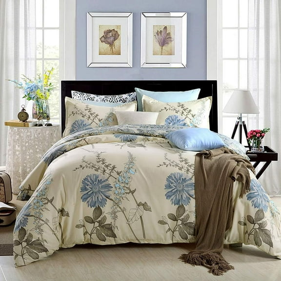 Large Flower Platter Microfiber Queen Comforter Set Printed Comforter with Pillow Shams