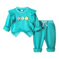 thumbnail image 1 of Two Piece Set for Girls, Round Neck Tank Top with 3D Floral Embellishment and Solid Color Drawstring Long Pants, Mint Green, for 3-12 Years, 1 of 8
