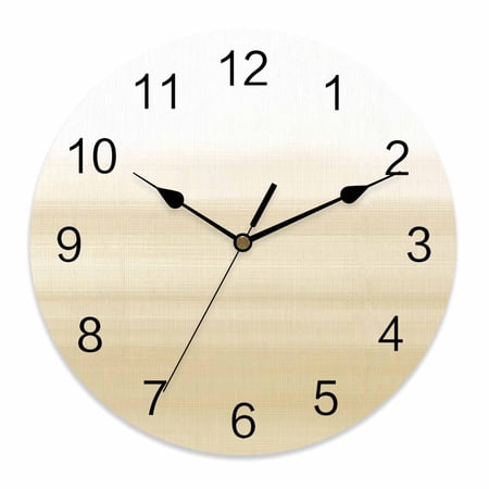 Wall Clock 14 Inch Beige White Round Silent Decorative Wall Clocks Battery Operated for Living Room Bedroom Kitchen Classroom Decor, Abstract Brush Stroke,Large