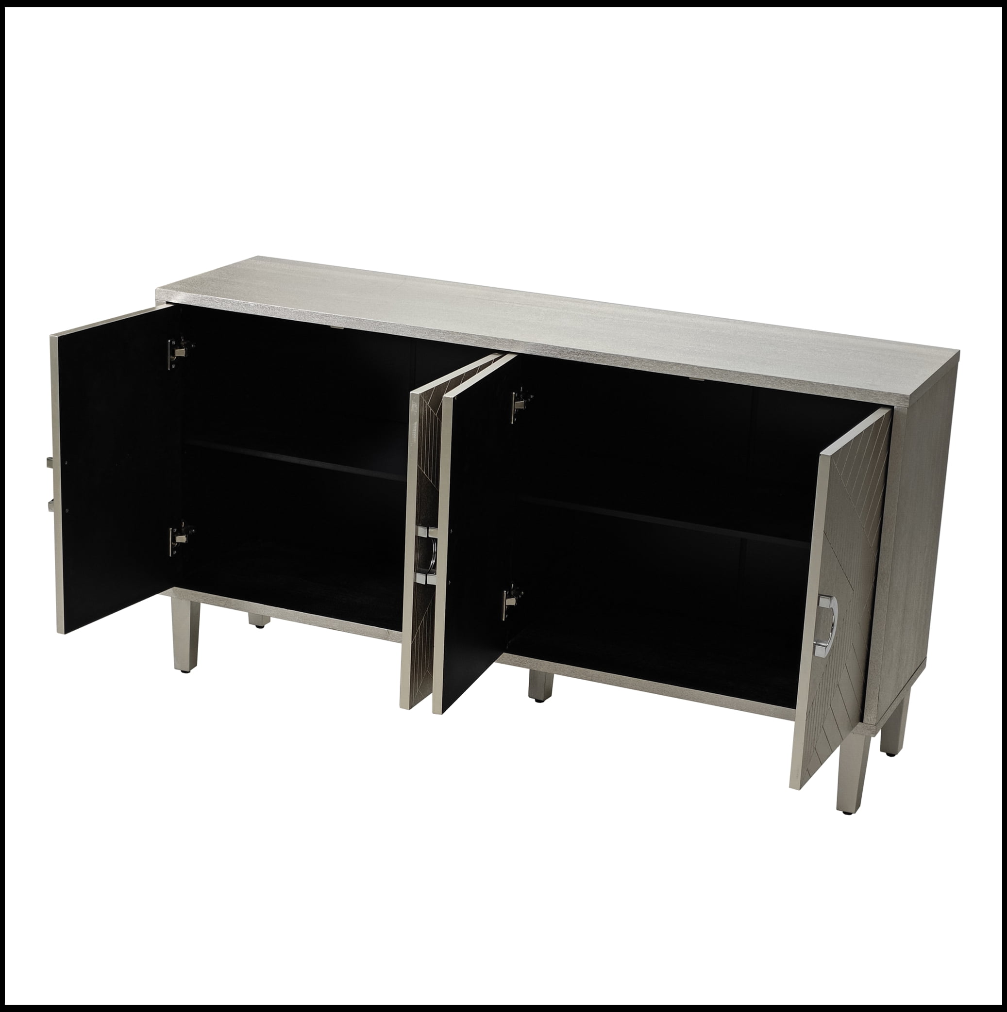 Stylish and Functional 4-Door Storage Cabinet with Pine Legs and MDF