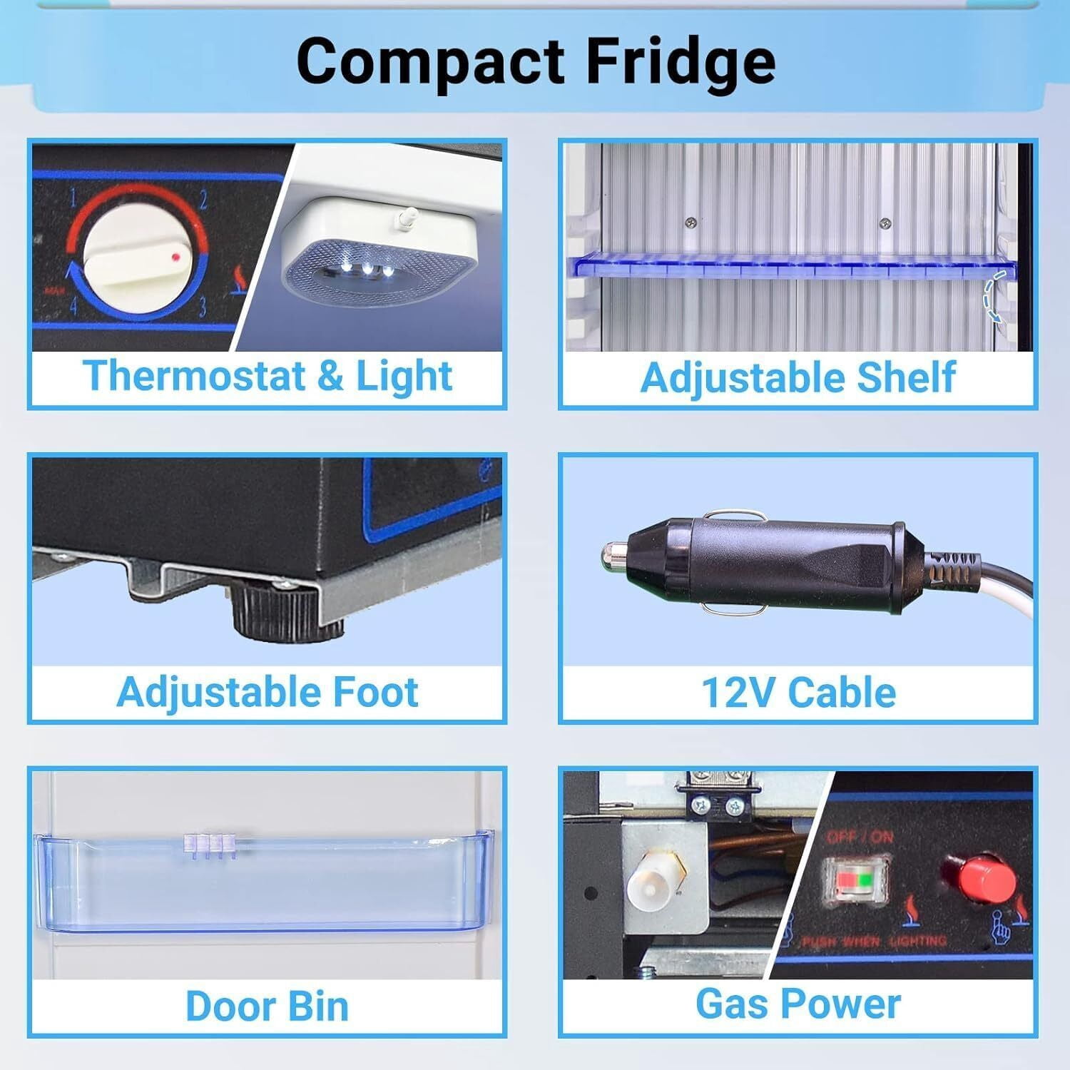 SMAD Mini Propane Fridge AC 110V DC 12V Gas Refrigerator Quiet RV Campervan Fridge 1.4 Cu ft