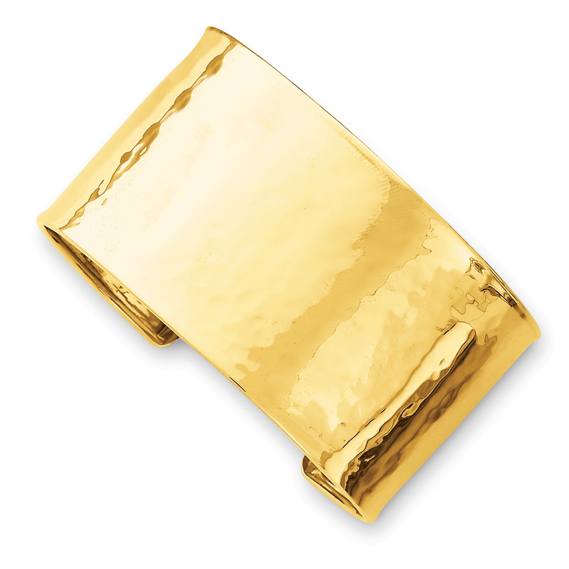 14k Yellow Gold 37mm Hammered Polished Bangle Bracelet by