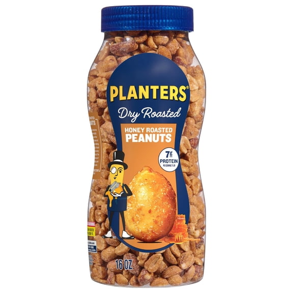 PLANTERS Honey Roasted Peanuts, Party Snacks, Plant-Based Protein, 16 oz Jar